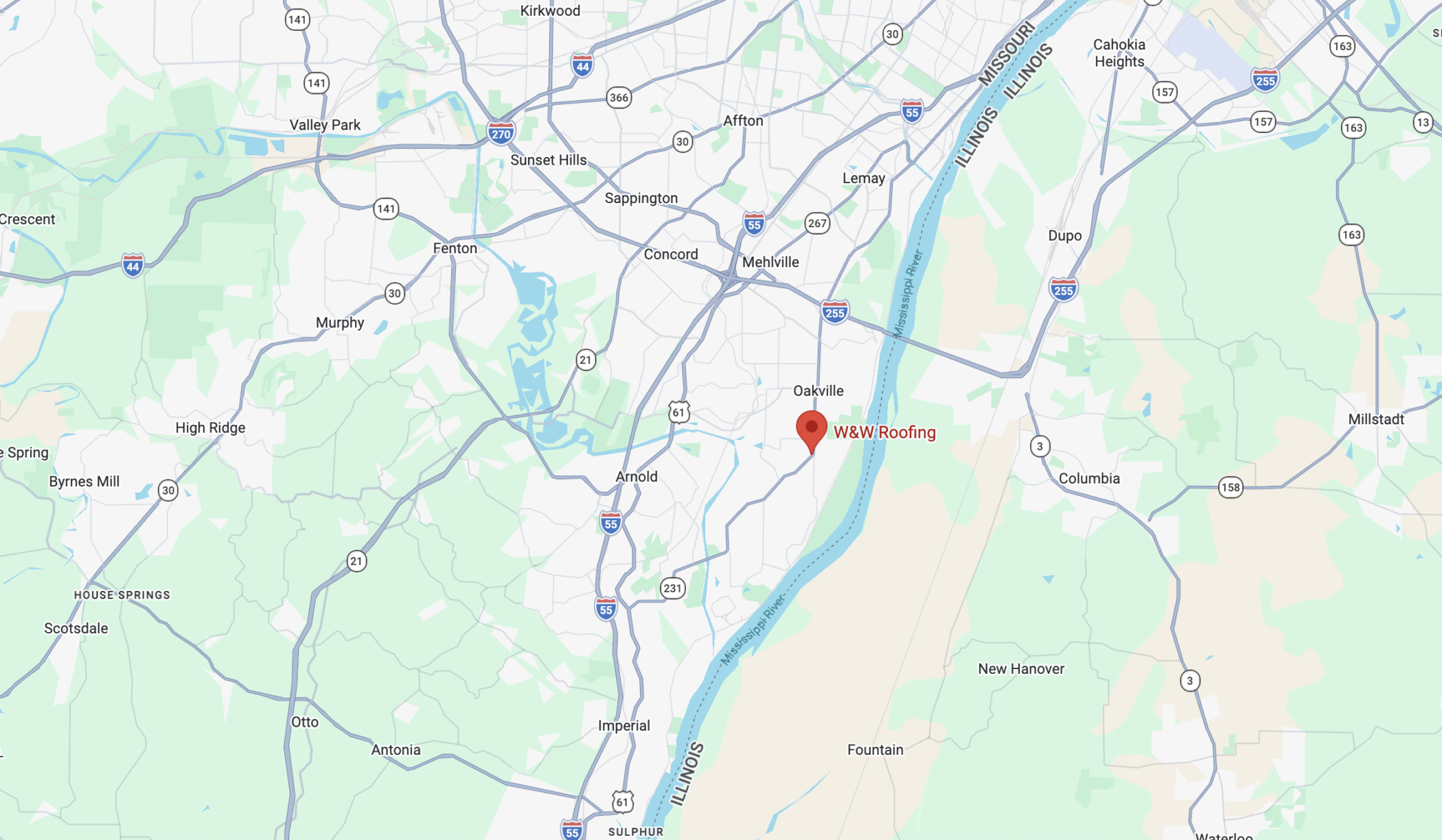 W&W Roofing Map